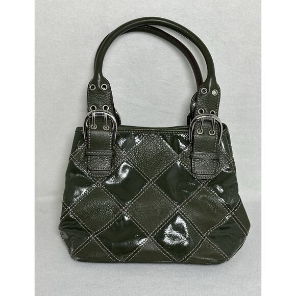 TIGNANELLO Dark Green Patent Pebbled Leather Satchel Bag - Picture 4 of 10